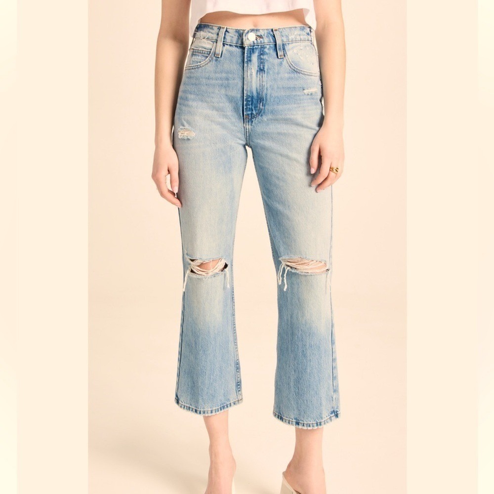 FRAME Le High N Tight Crop Mini Boot Jeans Womens 30 Light Blue Distressed